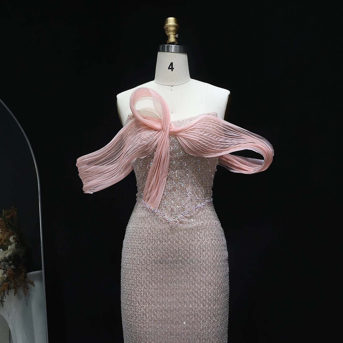 Sharon Said Elegant Off Shoulder Chic Blush Pink Evening Dress Luxury Embroidery Dubai For Women Wedding Party SS521 Customized image 2