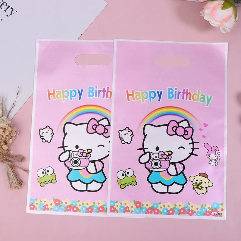 10 Stück Sanrio Hallo Kitty Schmuck Verpackung Kunststoff Geschenk beutel Candy Box kt Katze Perle Film Geschenk Pe Tasche Mädchen Party liefert