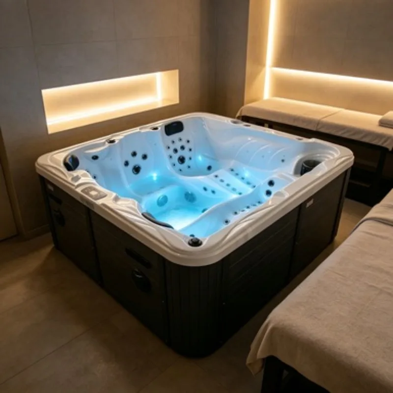 Freestanding Acrylic Whirlpool Bathtub Spa Hot Tub Jacuzzi Massage Bathtub 2 Person Outdoor Waterfall LED Lighting Design