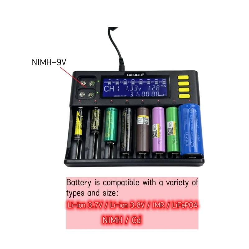 LiitoKala Lii-S8 Double slot 18650 Battery Charger 1.2V 3.7V 3.2V AA/AAA 26650 21700 NiMH 9V