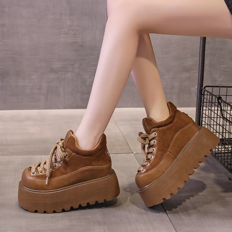 

Женские разноцветные туфли, увеличивающие рост, весна-осень 2026, туфли из коровьей кожи с круглым носком на танкетке и платформе