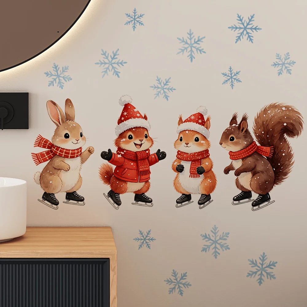 1pc Christmas ice-skating animal themed wall & window sticker,suitable for festival decoration on windows and walls
