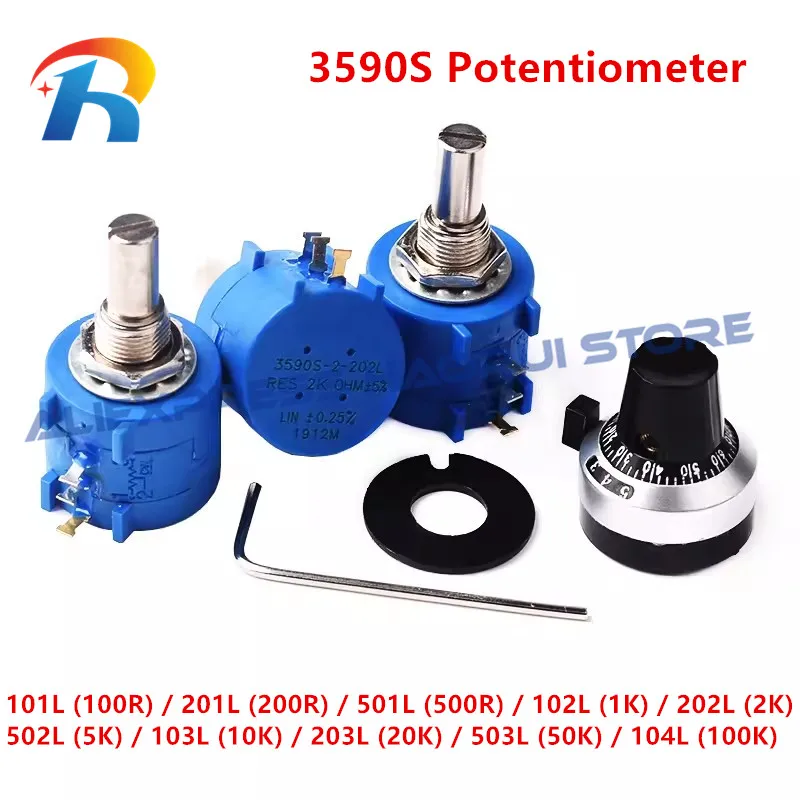 3590S Multiturn Potentiometer 500 1K 2K 5K 10K 20K 50K 100K ohm Precision Potentiometer Adjustable Resistor 3590 102 202 502 103