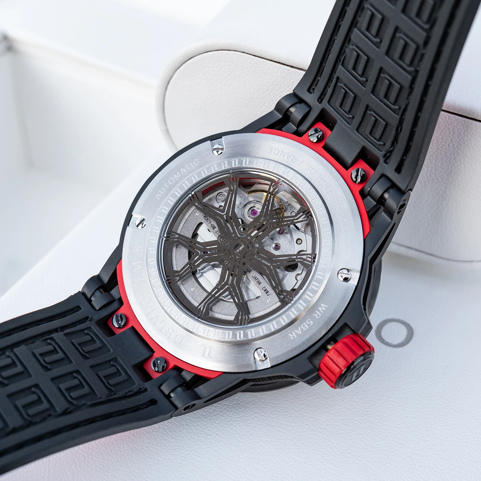 OBLVLO ハイエンド機械式ホイール自動時計ブラックスケルトン発光防水レザーストラップミリタリーウォッチ男性用 LMQ