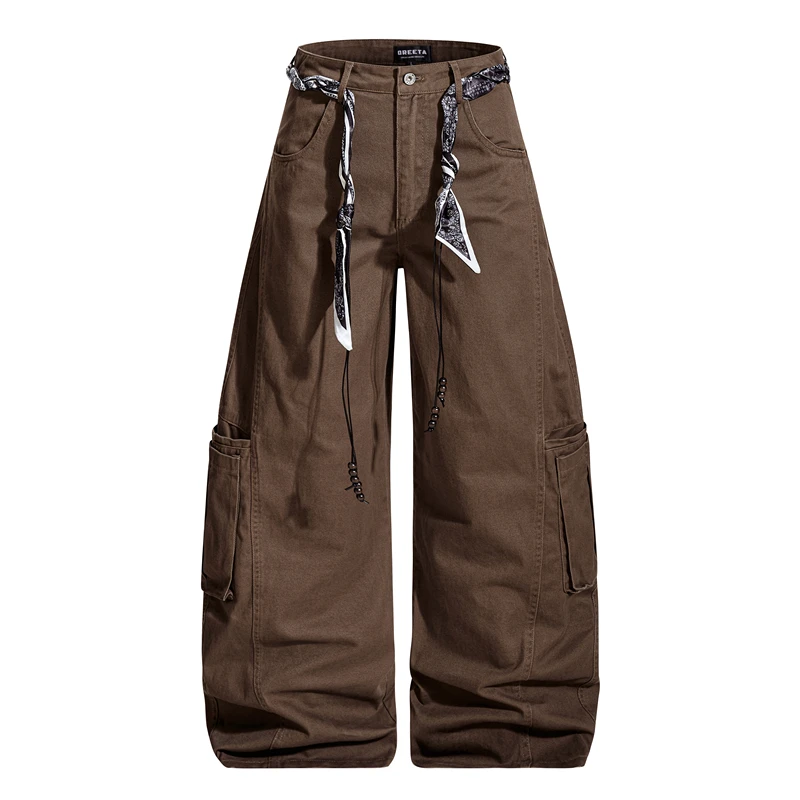 

GXFortune American Retro Knife Blade Multi-ket Work Pants Men Women Wide Leg CleanFit Long Trousers Trendy Casual Pants