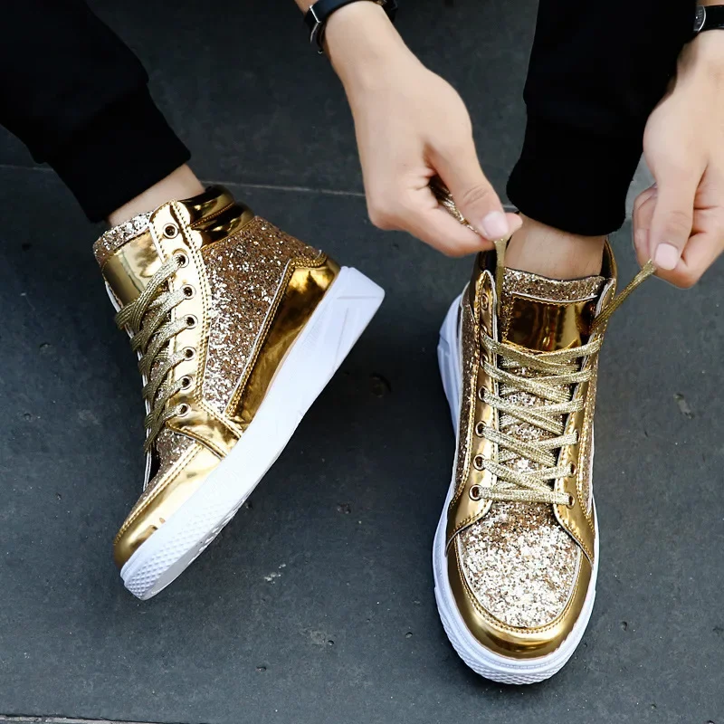 Man High Top Sneakers Luxury Glitter Men Ankle Boots Fashion Non-slip Casual Shoes High Quality Hip Hop Men Boots 2026