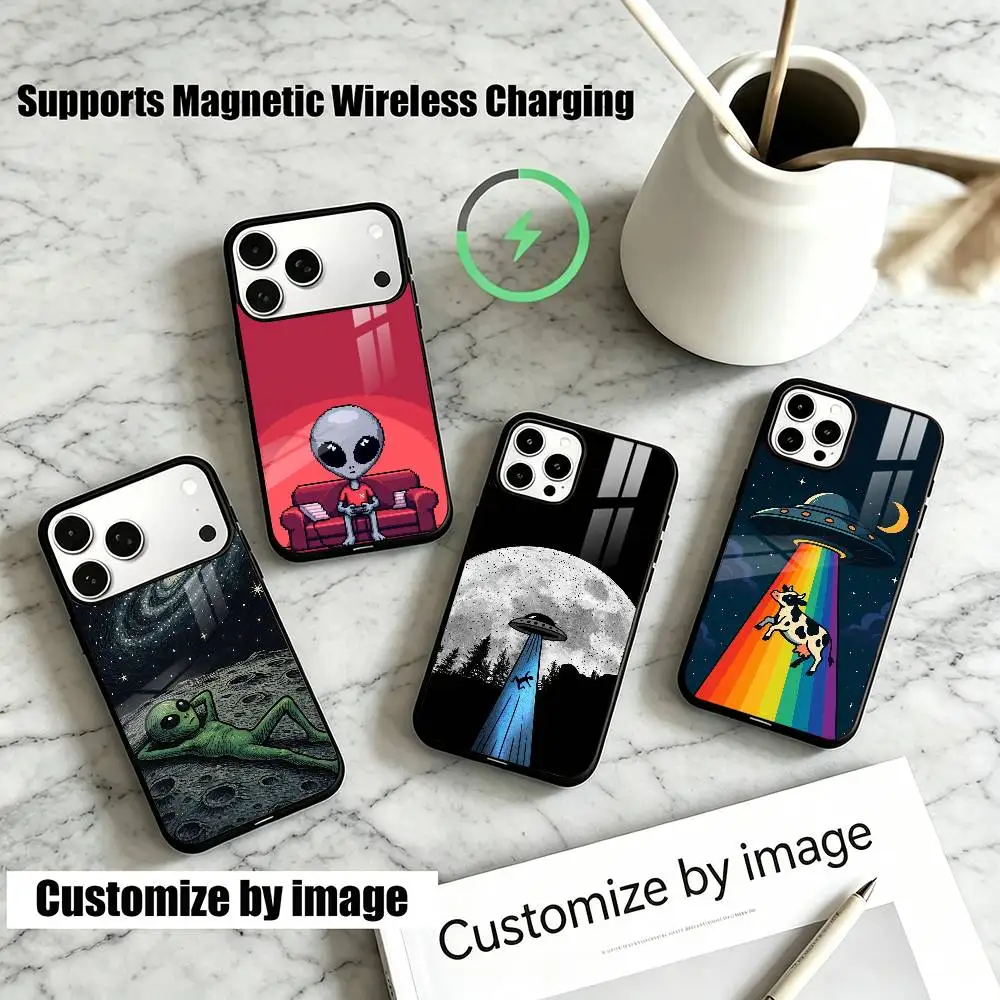 Cute Alien C-Cartoons  Phone Case For iPhone18,17,16,15,14,13Plus,Pro Allows magnetic wireless charging