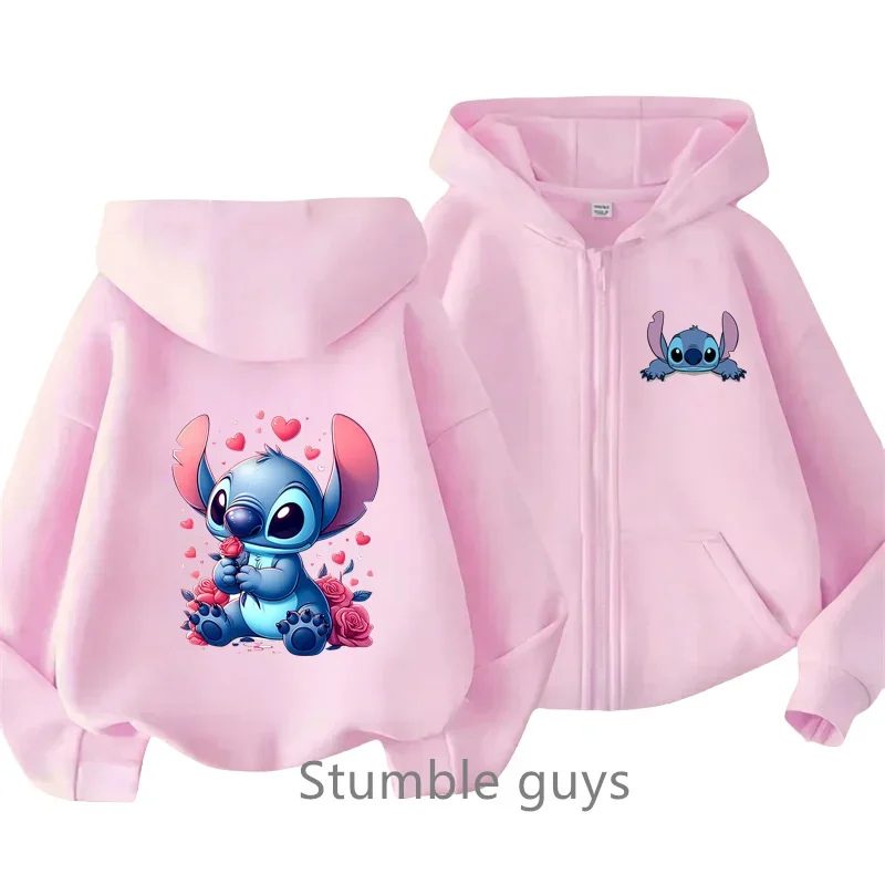 

Girls Stich Clothes Boys Long Sleeve Fashion Casual Trucksuit 3-14y Kawaii Children Stitch Zipper Hoodies Kids Teen Sweatshirt