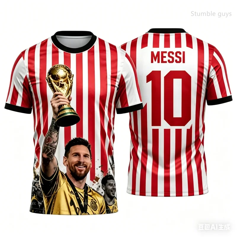 Sommer Herren Trend Kinder Jungen Messi Fußball-Muster Kurzarm-T-Shirt Lässiges Sport-Trikot Outdoor-Workout