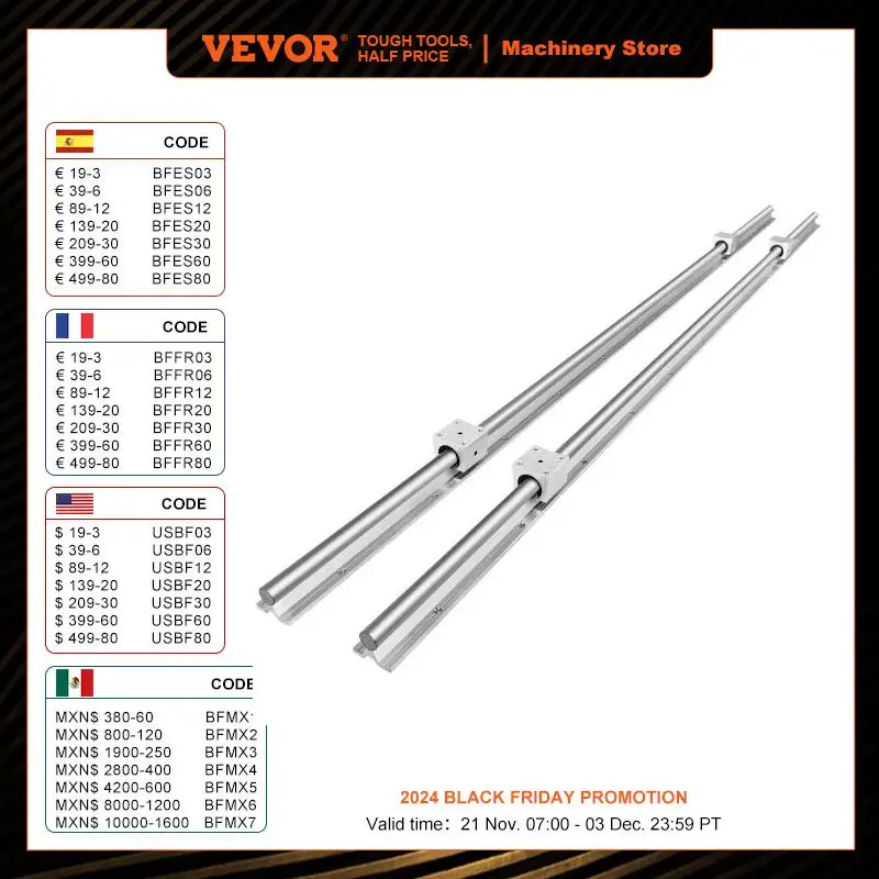 VEVOR Linear Rail, 2 PCS SBR 20-2200mm, Linear Guideway Rail, and 4 PCS SBR20UU Square Type Carriage Bearing Blocks, Linear Guid