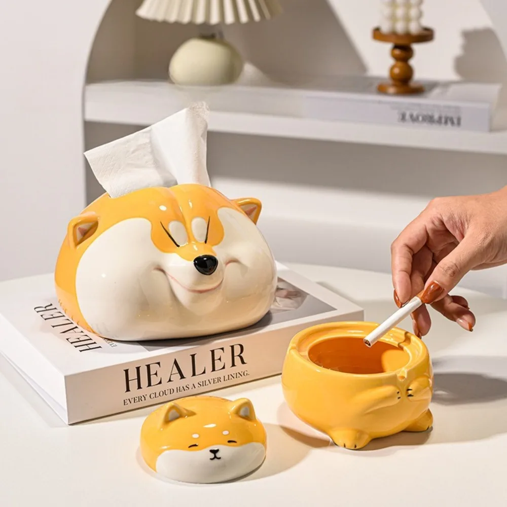 

Современная керамическая коробка для салфеток, пепельница для гостиной, держатель для салфеток Шиба-ину, креативные декоративные пепельницы, товары для дома