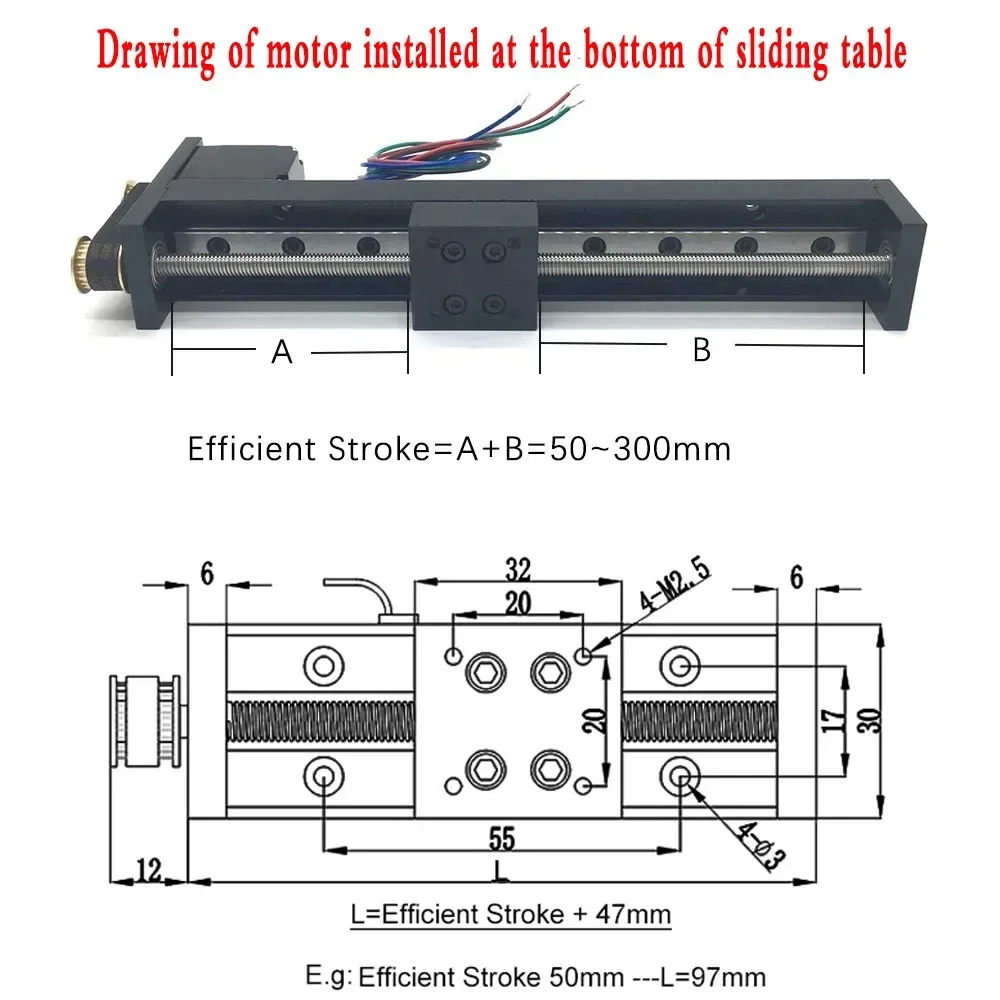 Mini Synchronous Pulley Linear Module Trapezoidal Screw Slide Table Line Rail 1-12mm Pitch Nema11 Motor 50~300mm Stroke