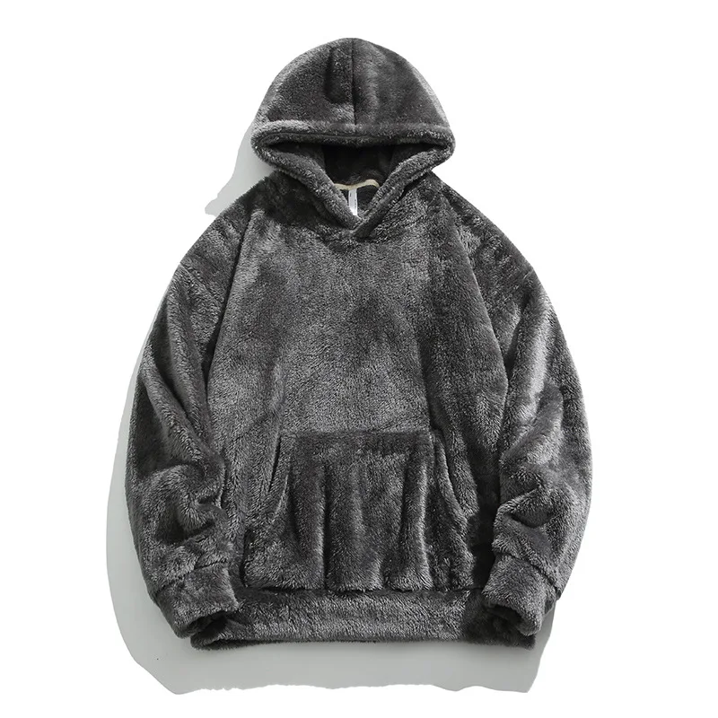 

Autumn Winter Jacket Fleece Lazy Loose Hoodies Sweatshirts Men Clothing Harajuku Tops Warm Coat Pocket Pullover Streetwear Coats