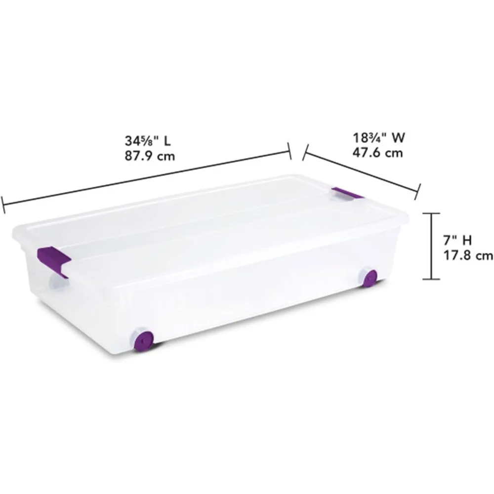 4 عبوات من صندوق مزلاج ClearView سعة 60 لترًا، صناديق تنظيم السرير بعجلات مع أغطية للإغلاق - منظمة بلاستيكية شفافة
