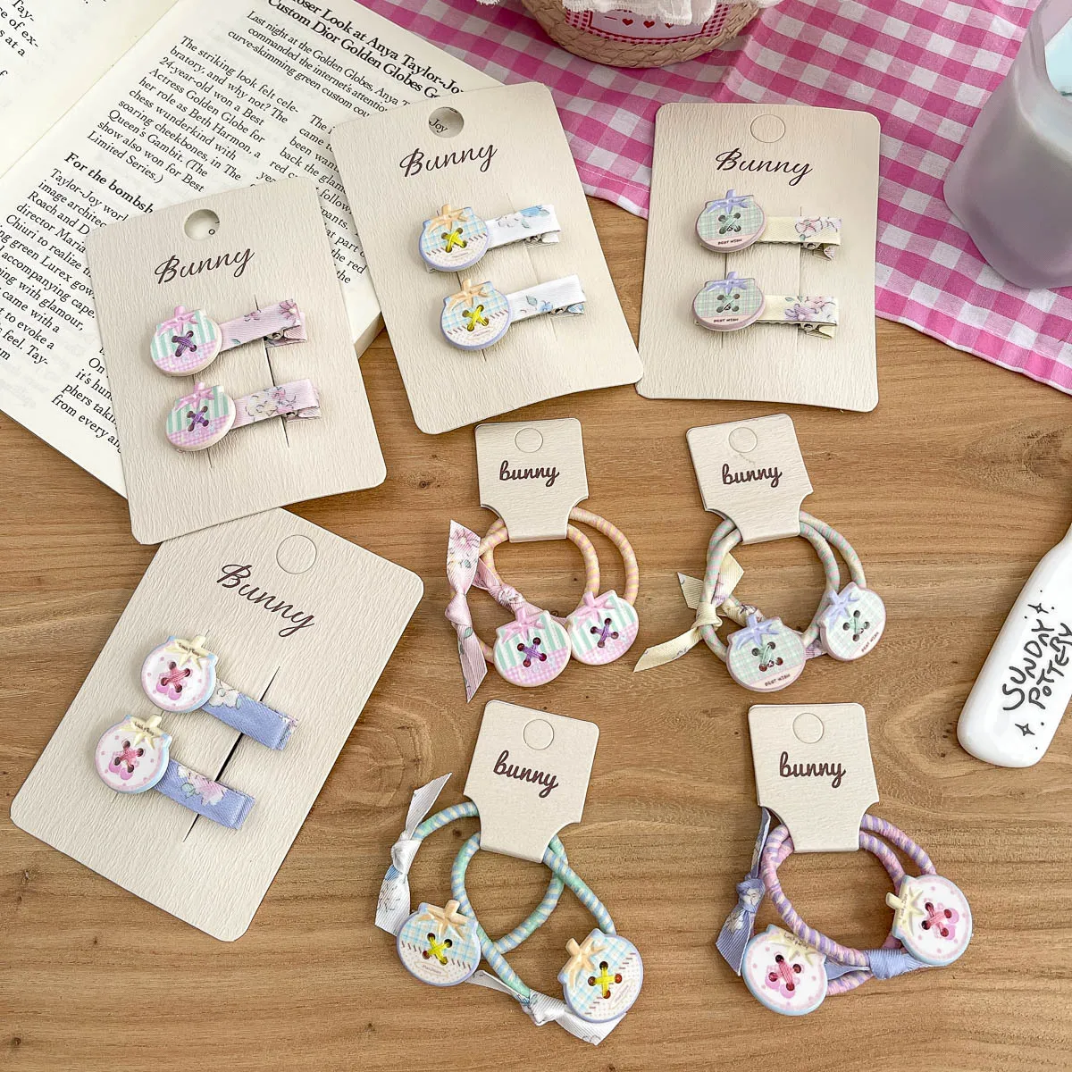 

2pcs Acrylic Plaid Tomato Hairpin Children's Elastic Hair Band Baby Hair Rope Tie Rubber Band Barrettes Headwear Bangs Side Clip