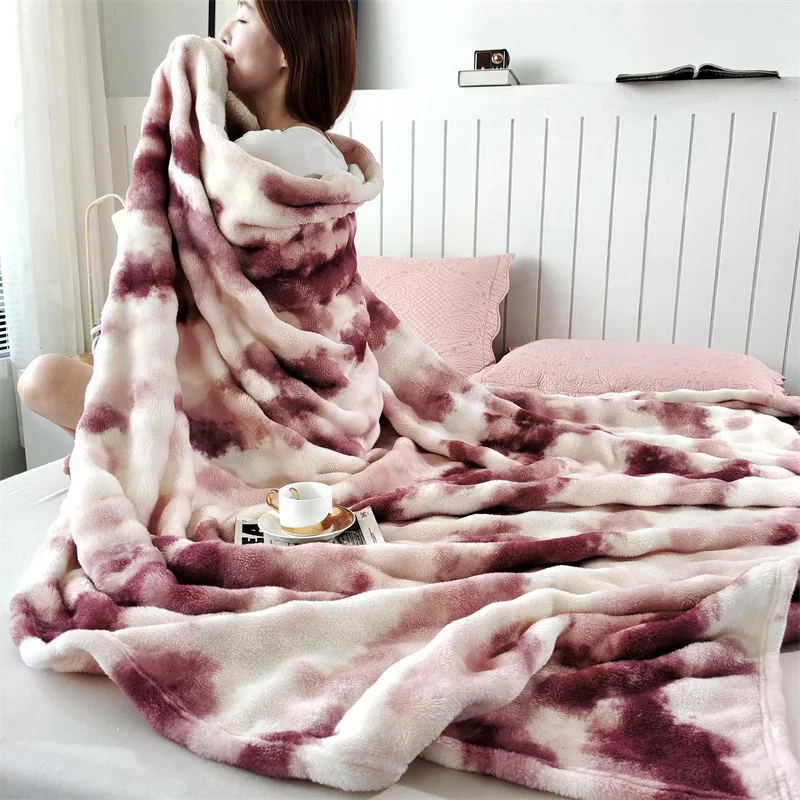 

Warm Bubble Fleece Blanket Soft Plush Tie Dye Printed Winter Throw Cozy Solid Color Bed Sofa Blanket Comfortable Home Use Gift