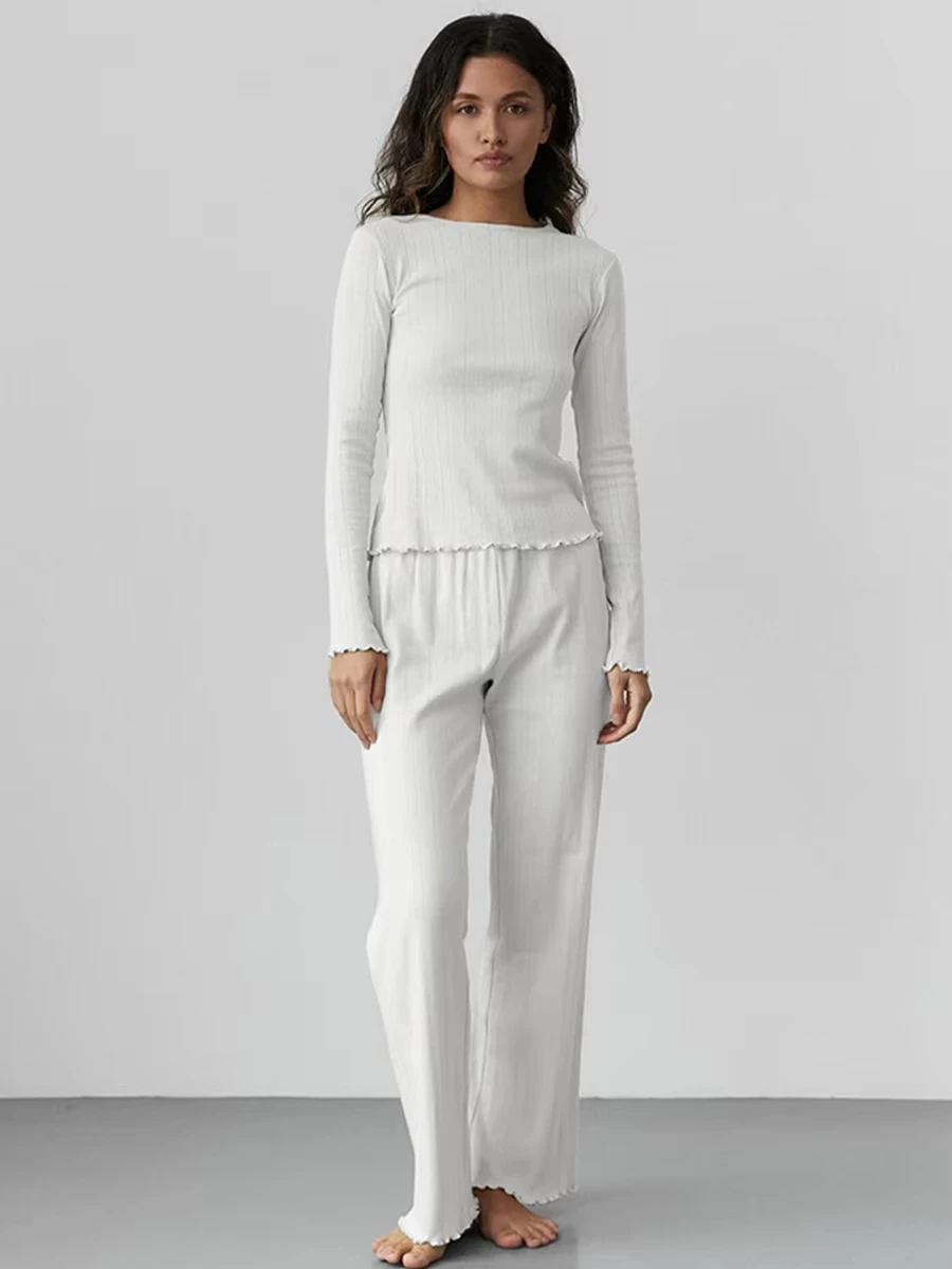 

Пижамный комплект с длинными рукавами, женский весенний вязаный кардиган, брюки, пижамы, удобная женская домашняя одежда