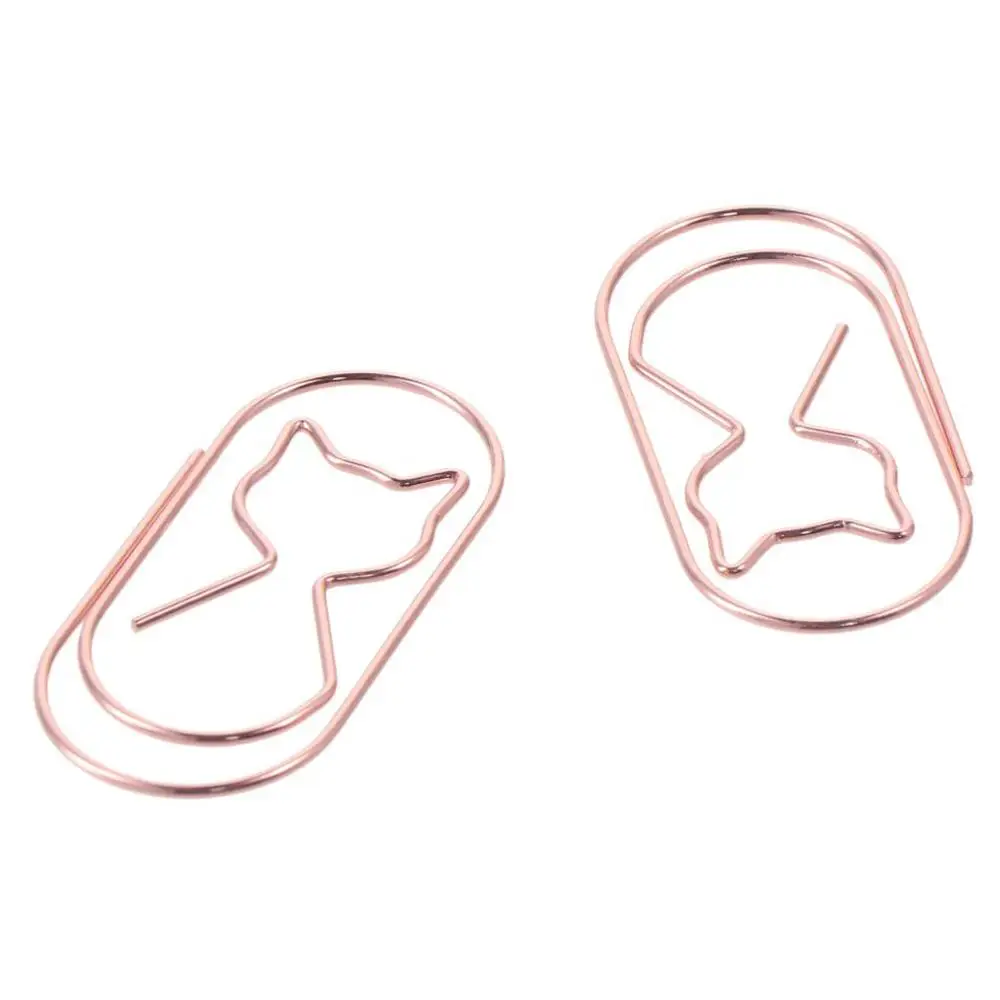 مشابك ورقية من الذهب الوردي ، معدن متين ، رابط كبير ، علامة مرجعية على شكل قطة ، 20 صولًا