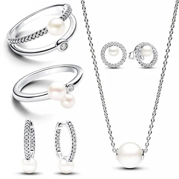 ผู้หญิง Hoop ต่างหู 925 เงินสเตอร์ลิง Pearl Pavé Halo STUD ต่างหูสําหรับต่างหูผู้หญิงเครื่องประดับของขวัญ