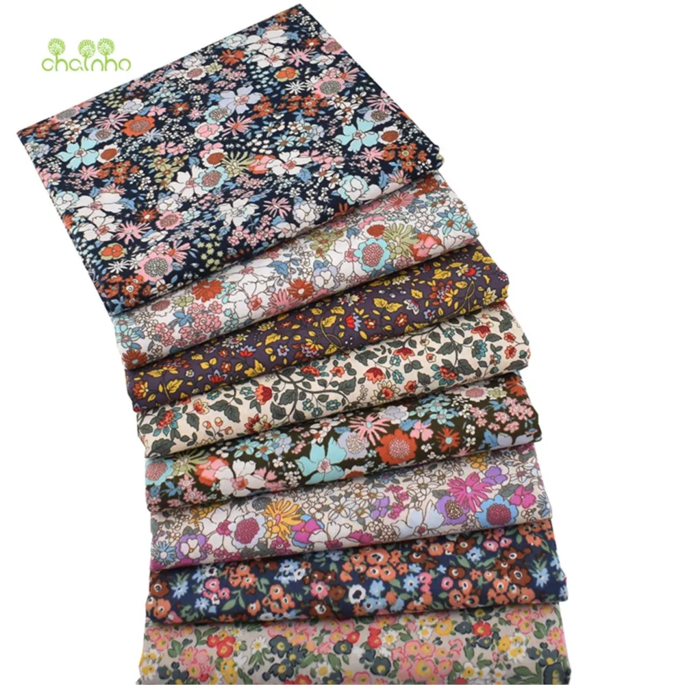 Chainho,Printed Plain Weave Poplin Cotton Fabric,DIY Quilting Sewing Material,Patchwork Cloth,Floral Series,3Specification,PCC93