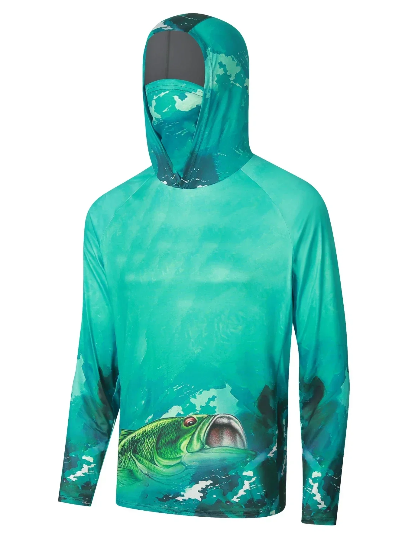 Fishing Shirts  Men's Hooded Face Cover Fishing Clothes Summer Long Sleeve Sun Protection Camouflage Fishing T-Shirts