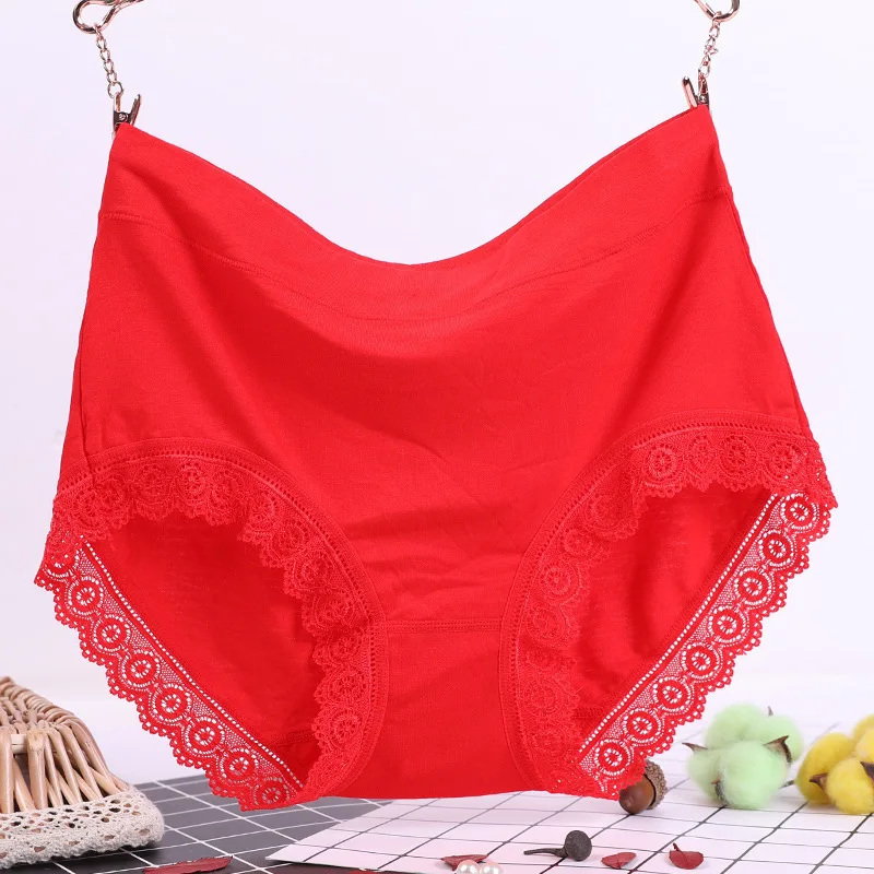 New Women\'s Large Size Lace High Waist Triangle Underwear 100kg Cotton Crotch Breathable Belly Holding Sexy underpants