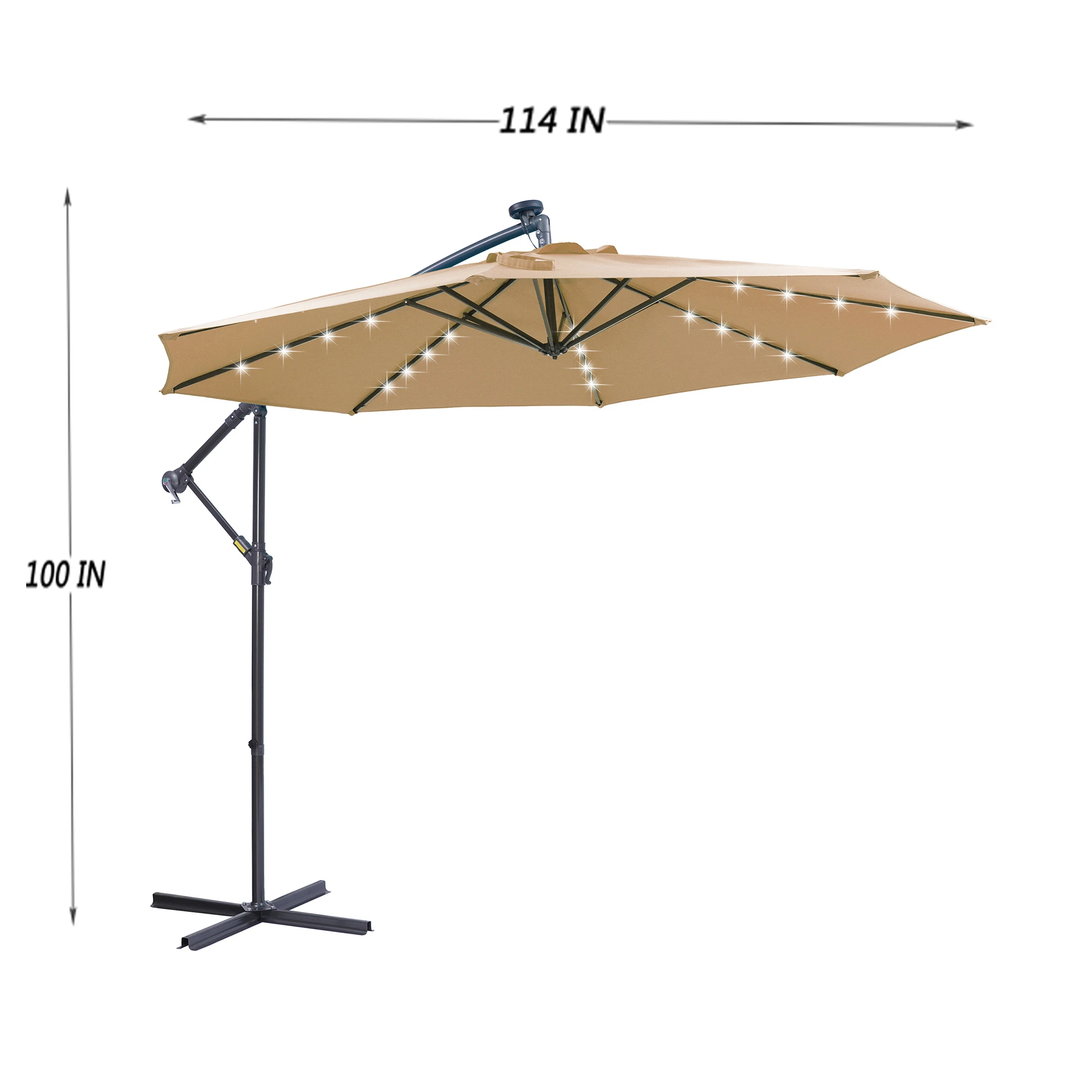 Easy Open 10 FT Solar LED Patio Outdoor Hanging Cantilever Offset Umbrella with 32 LED Lights