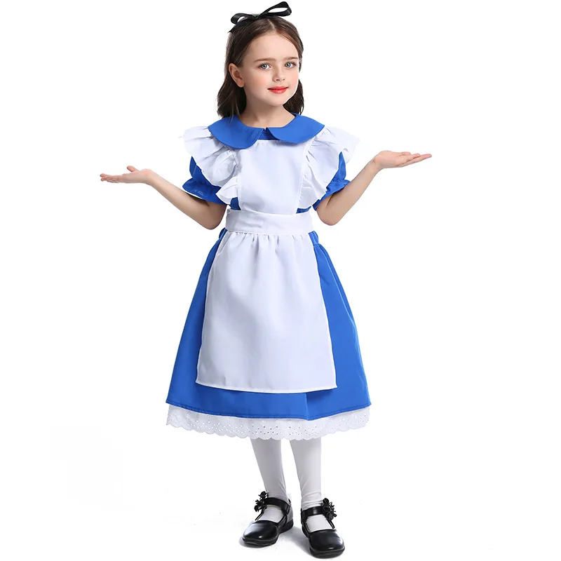 Children Girls Blue Alice in Wonderland Costume Dress For kids Lolita Maid Cosplay Anime Games Carnival Halloween Party Costumes