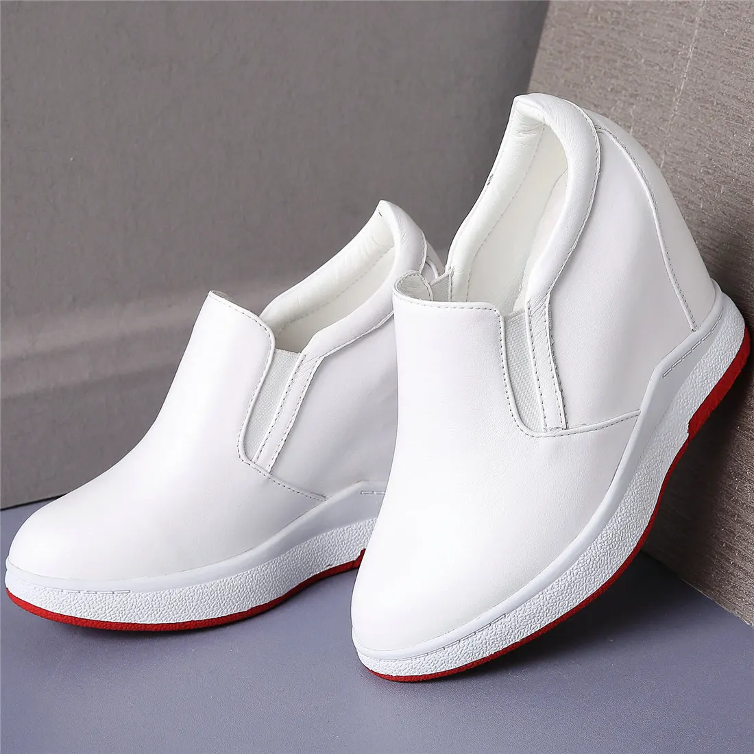 

2022 Wedges Oxfords Shoes Women Genuine Leather High Heel Platform Pumps Shoes Female Round Toe Fashion Sneakers Casual Shoes