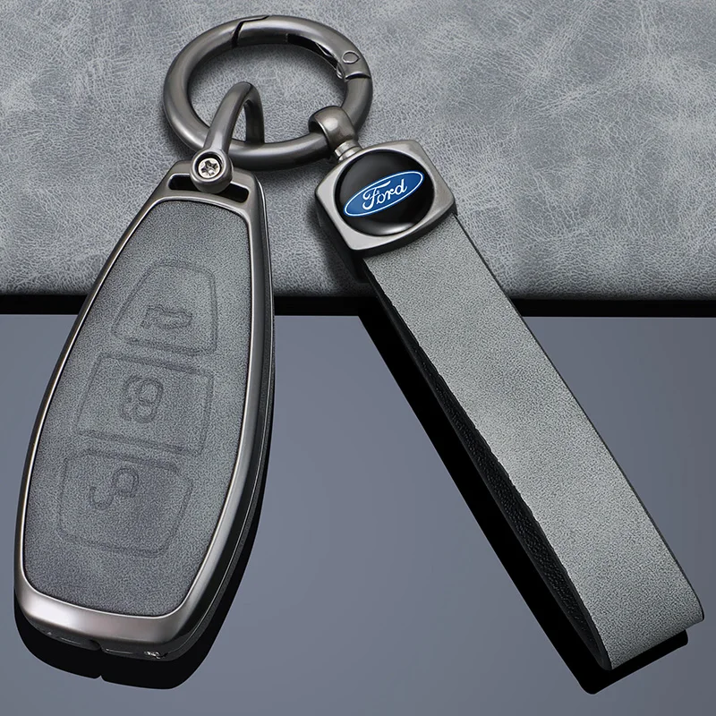 Leather Car Key Case Cover for Ford ST Line Fiesta Focus Mondeo Ecosport Kuga Puma Edge Escape Metallic Keychain Accessories