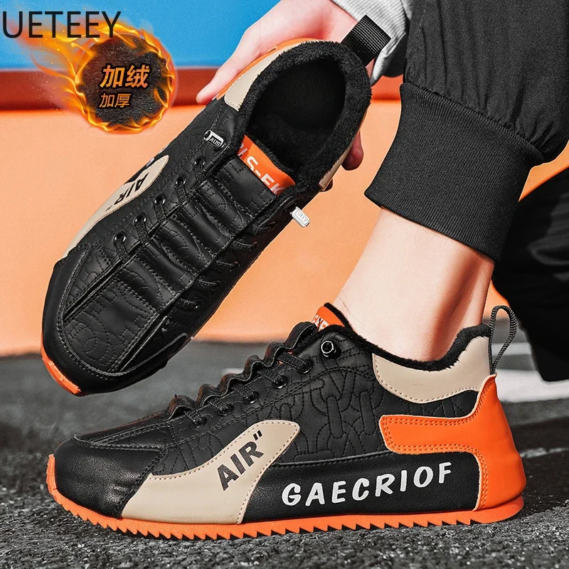 UETEEY-zapatillas de deporte de terciopelo para hombre, calzado deportivo de marca gruesa, suave y cómodo, ligero, estilo británico, novedad