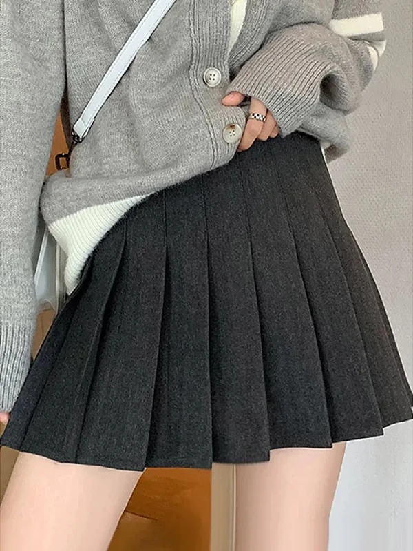 

plus Size Korean Sle Woolen A-Line Skirt Women's Autumn Winter New Sle Pleated Anti-Light with JK ort Skirt