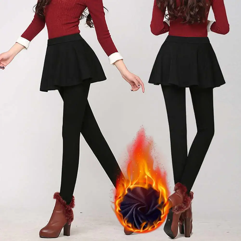 Fake Two-piece Pleated Leggings Spring Fall Winter Pants Fake A-line Pleated Skirt Patchwork Thick Plush-lined Leggings 80%