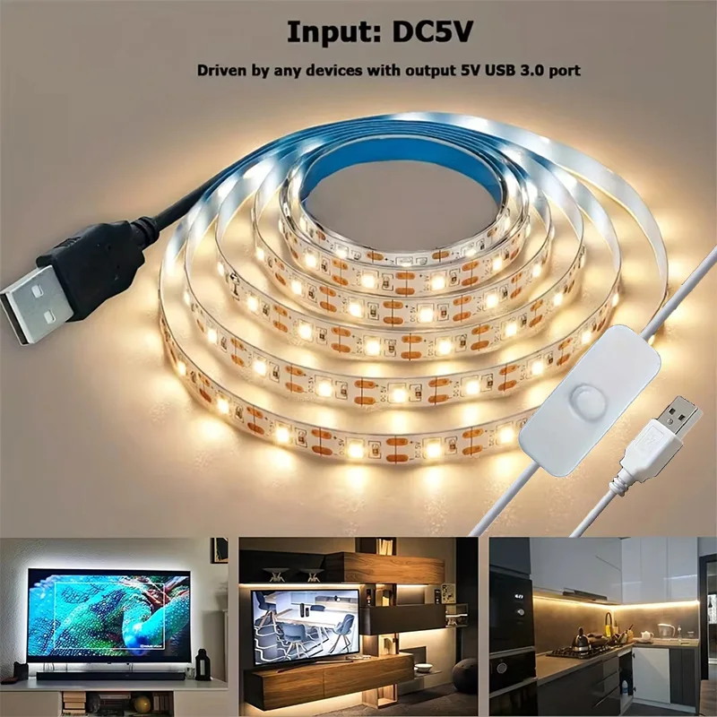 5V 2835 LED Strip Lights Can Be Pasted, Cuttable, White/Warm White Flexible LED Light For TV Backlight Home Cabinet Decor Lighti