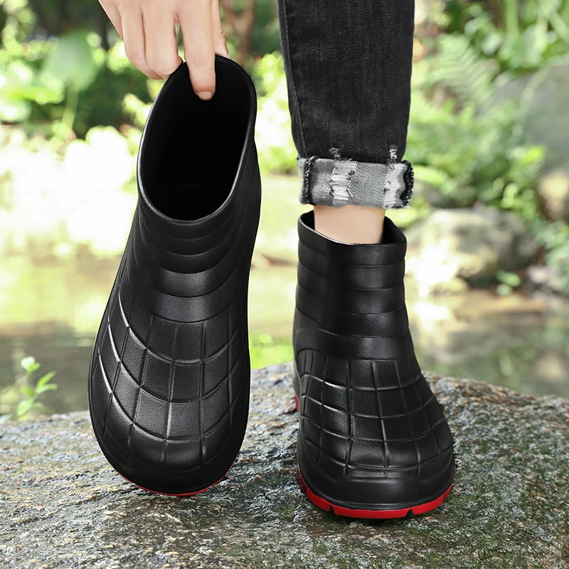 STRONGSHEN Men Rain Boots Waterproof Oil-proof Work Shoes Casual Mid-calf Boots Non-slip Fishing Shoe for Couple Plus Size 36-45