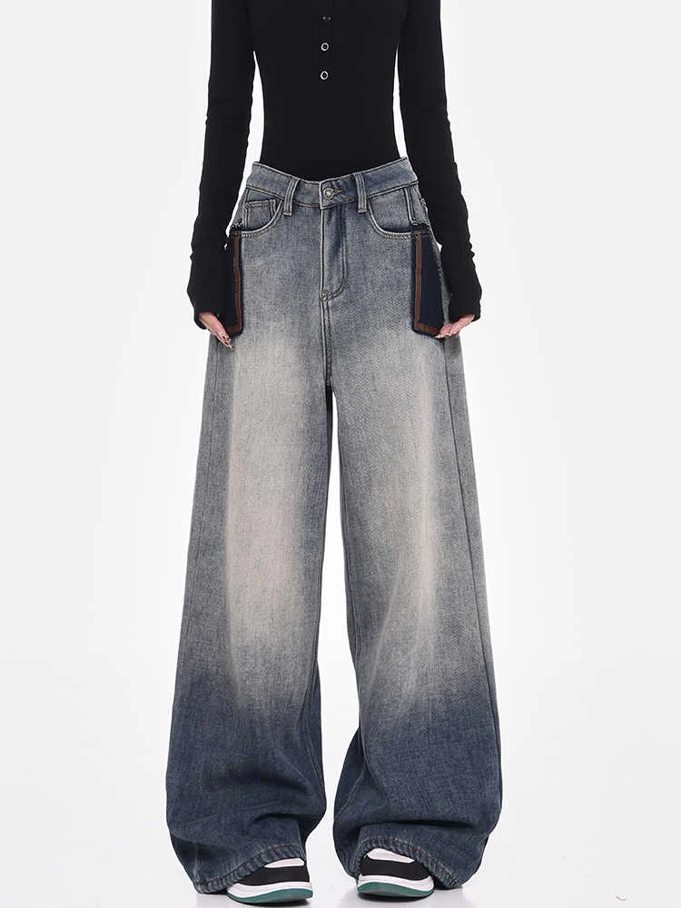 Pantalones vaqueros holgados para mujer, pantalones vaqueros degradados, estilo americano Retro High Street Abi Y2K, ropa de calle japonesa Grunge Harajuku, vaquero nuevo en