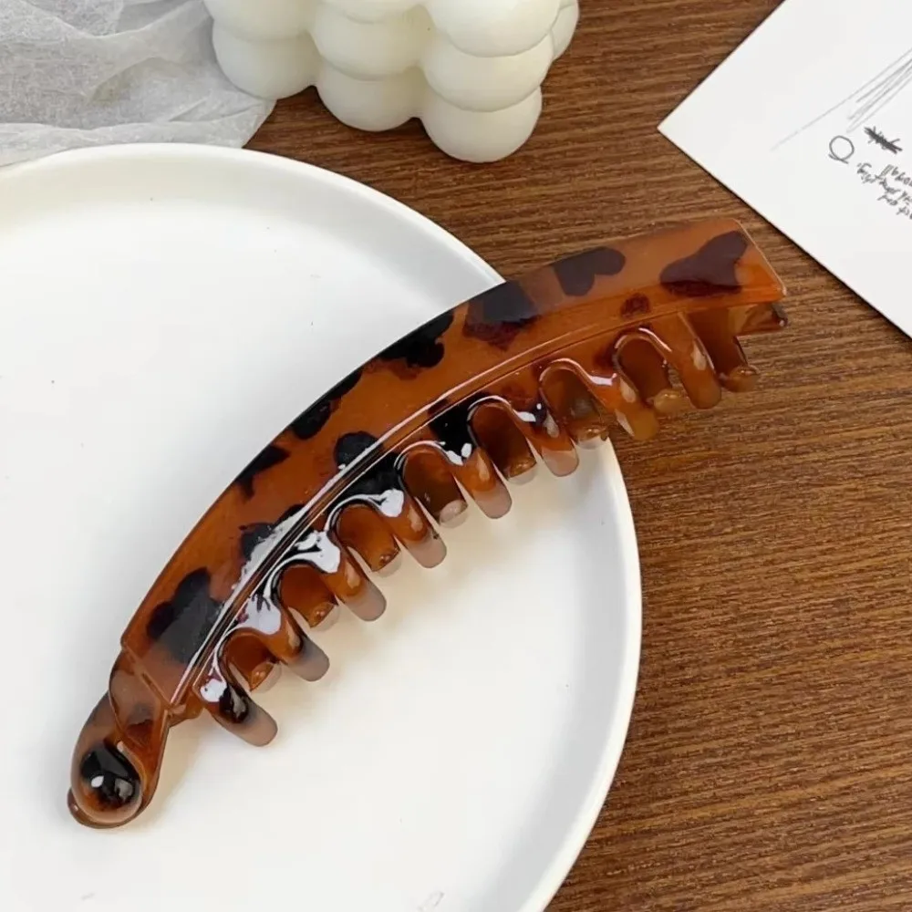 Large Size Tortoiseshell Pattern Ponytail Barrettes Plastic Natural Fluffiness Fish Shaped Hairpin Vertical Barrette Toothed