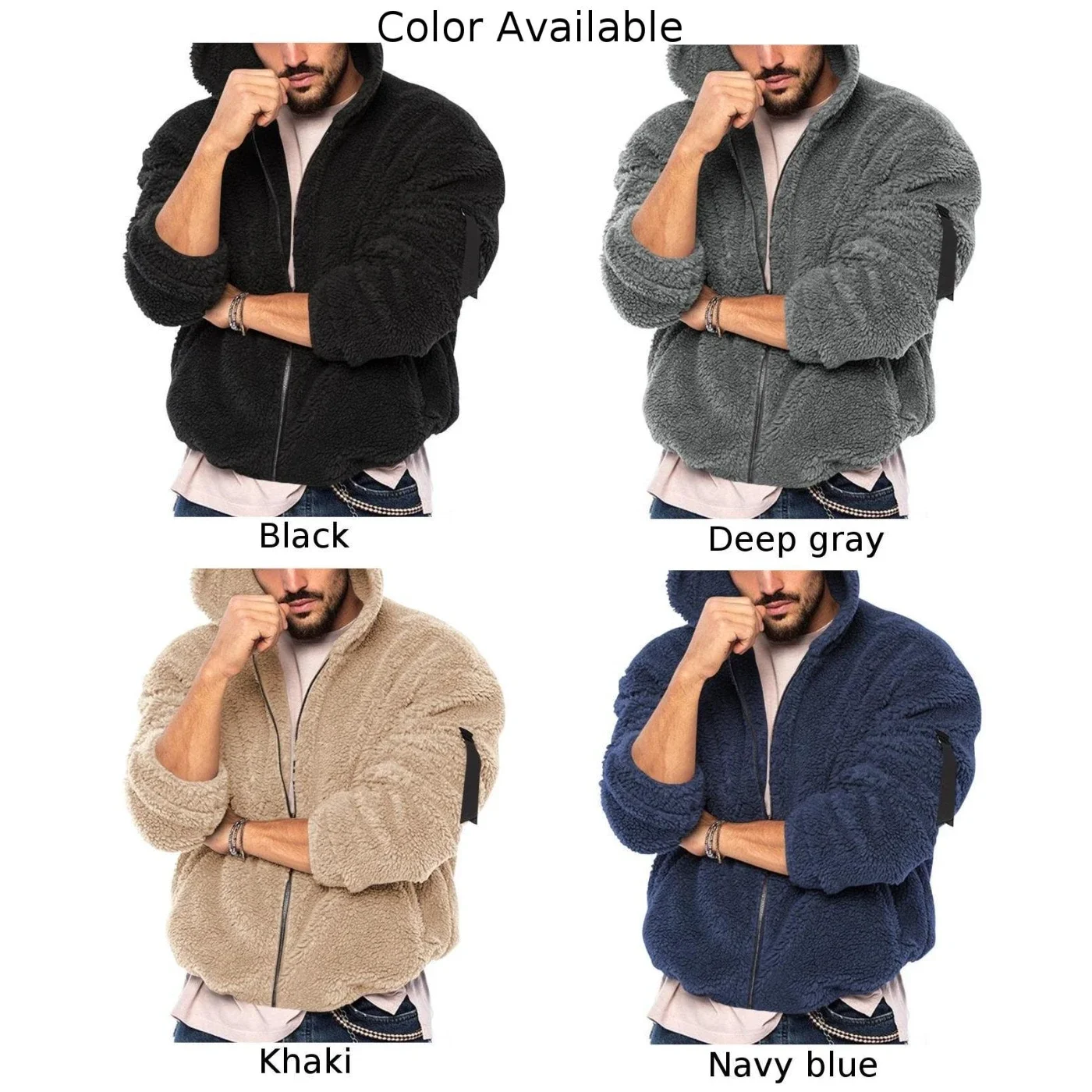 Moda de invierno para hombre, abrigos con capucha de lana gruesa y cálida, chaqueta con capucha, prendas de vestir con cremallera y capucha esponjosa, Tops, ropa para hombre