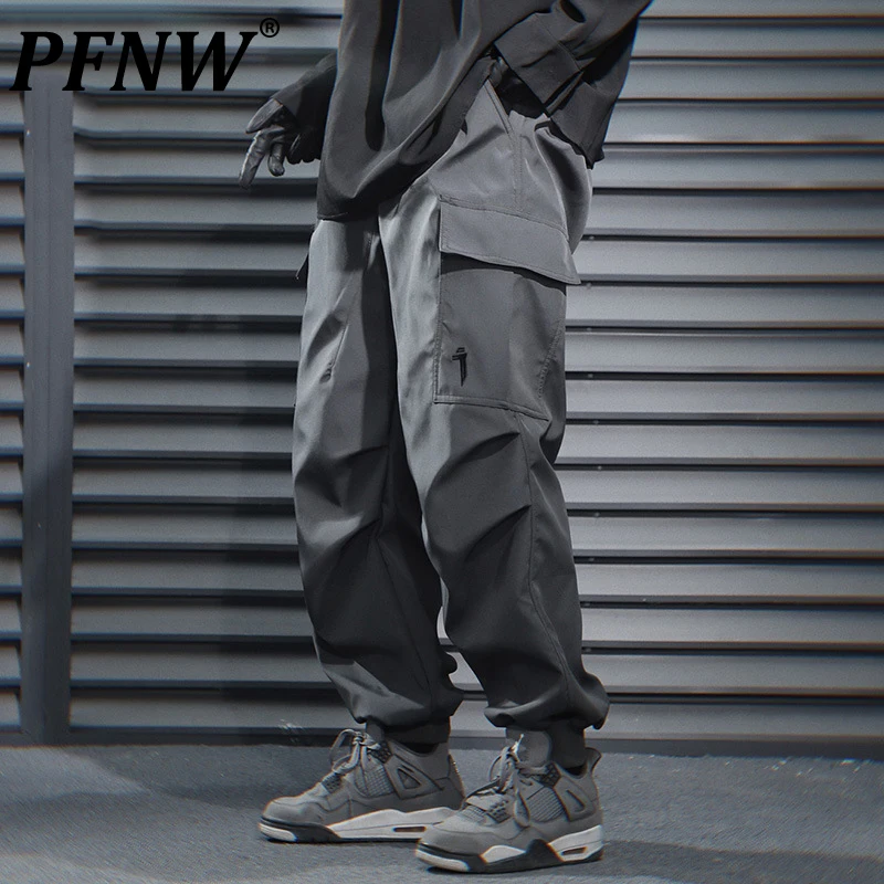 

Штаны Techwear PFNW мужские на шнуровке, Свободные повседневные рабочие штаны, брюки с большими карманами, с эластичным поясом, длинные, черные, 12C1471