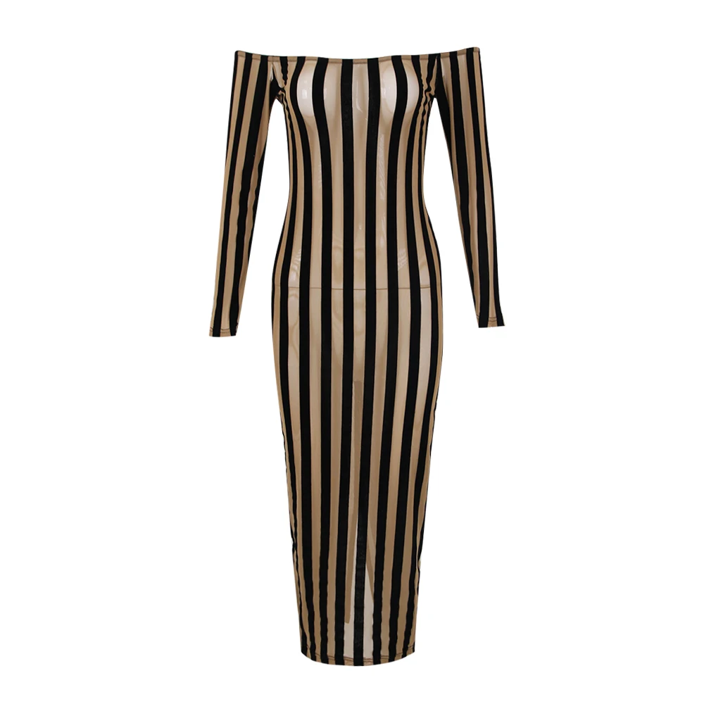 

2024 New Spring Women Fashion Dress Sexy Mesh Off Shoulder Clothes Club Party Midi Dresses