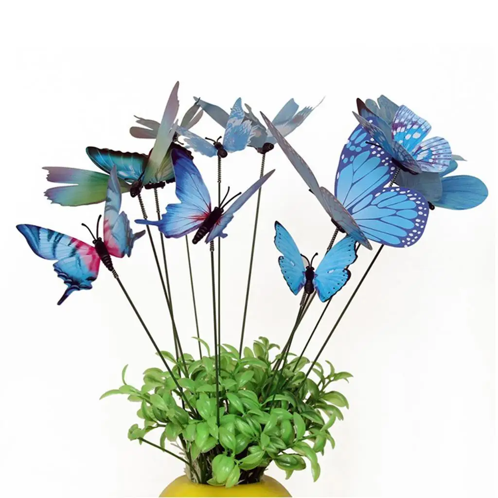 12pcs Colorful Butterfly Stakes Outdoor Yard Garden Flower Pot Decoration Craft Butterfly Stakes Decor Butterfly Stakes