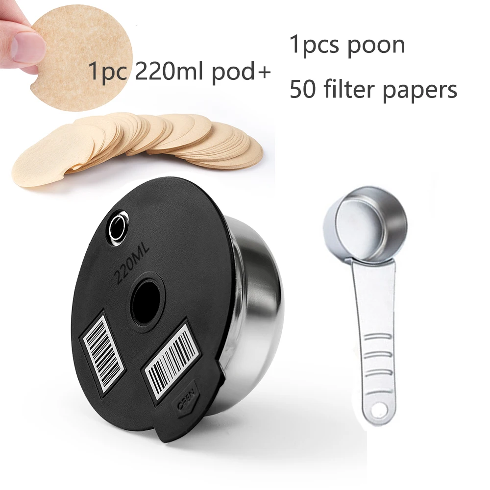 Kaffeekapsel aus Edelstahl, geeignet für Bosch Tassimo nachfüllbare Filterkaffeemaschine, Silikonabdeckung 60/180/200/220 ml