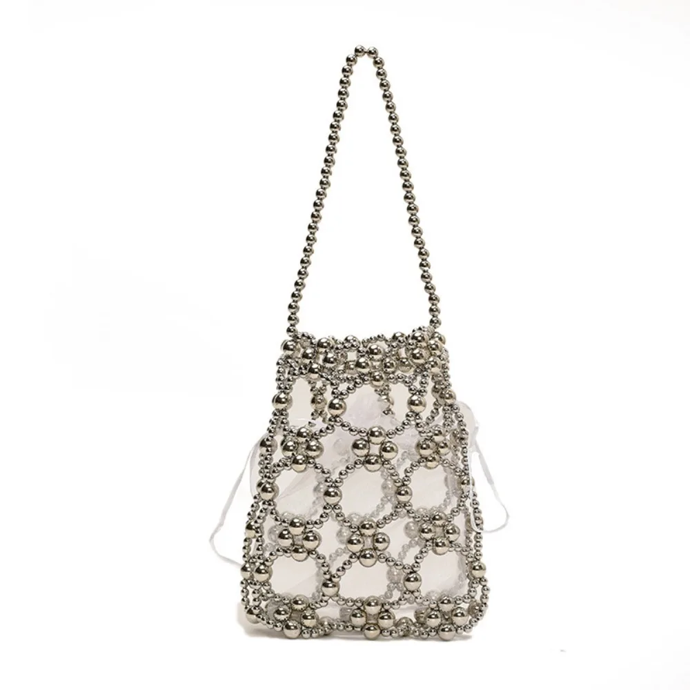 

Lightweight Luxury Pearl Beaded Bag Hollow Out Bohemia Woven Bead underarm Bag with Inner Bag Handmade Small Phone Pouch Lady