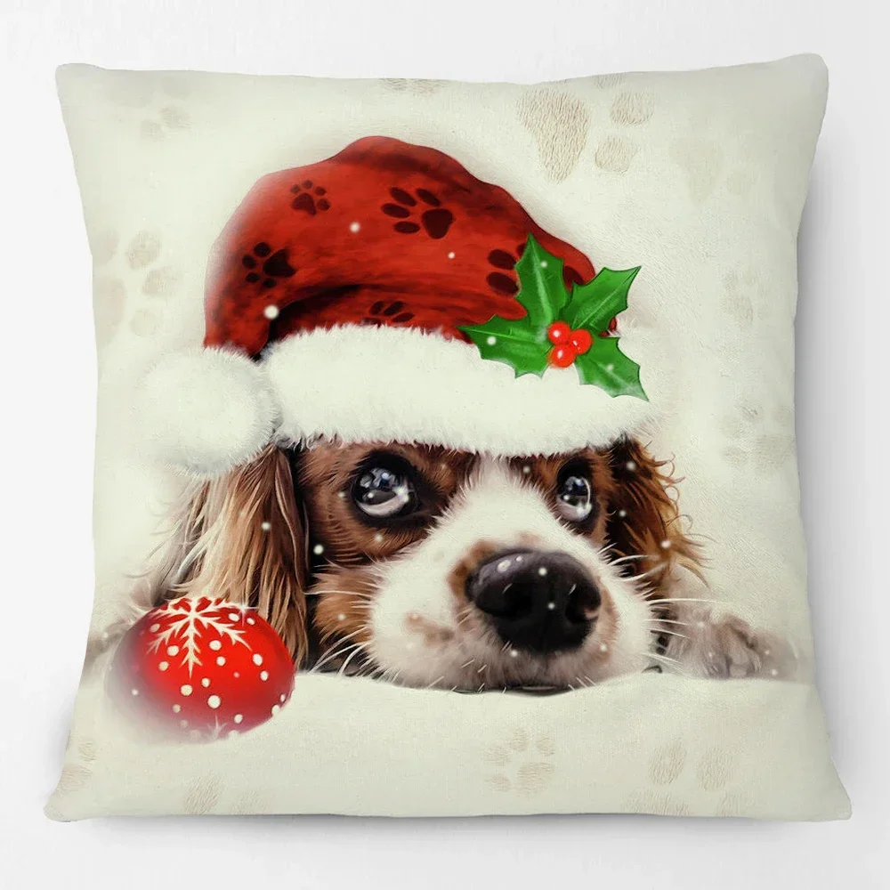 1pcs/SET Christmas Puppy Dog Donkey Deer Cushion Cover Animals Painting Decorative Pillowcase For Sofa 45X45CM