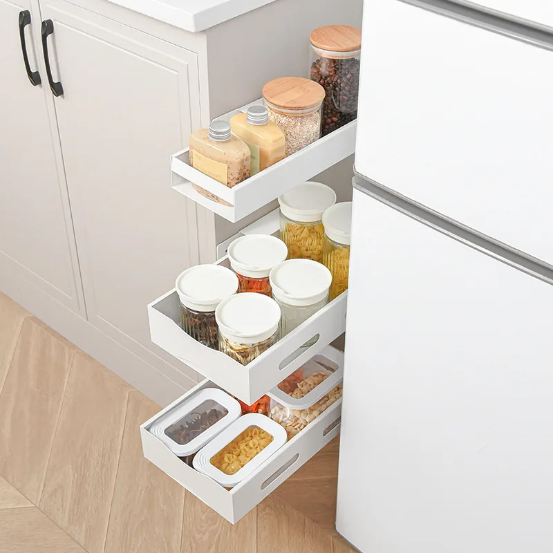 No Punching Cupboard Drawer Basket Kitchen Storage Organizer Shelf Sliding Cabinet Basket Pull Out Drawer Type Mesh Basket