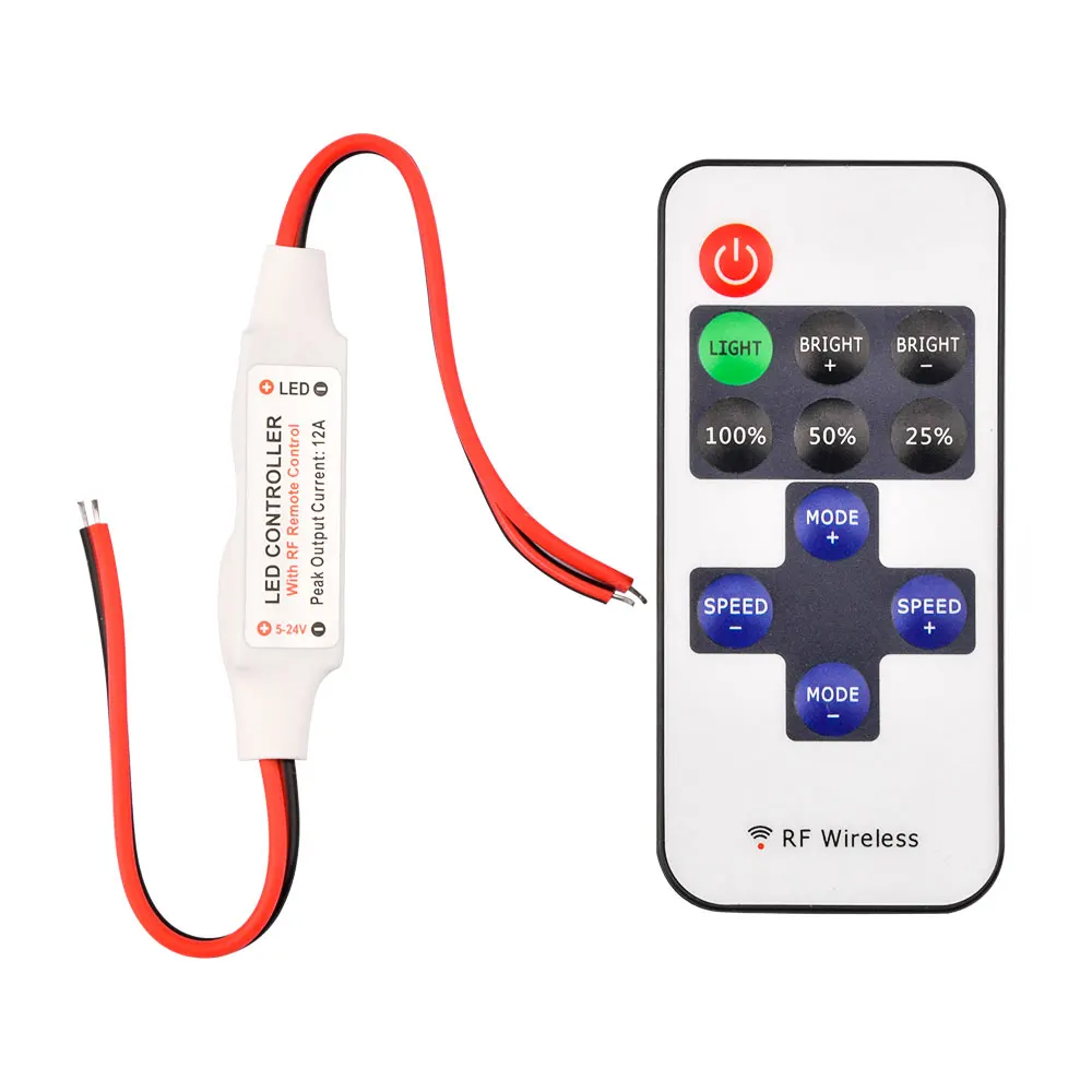 Mini LED Single Color dimmer DC 5V 12V 24V 12A 5050 Strip Lights Constant Voltage PWM Signal Controller with RF 10-Key Remote