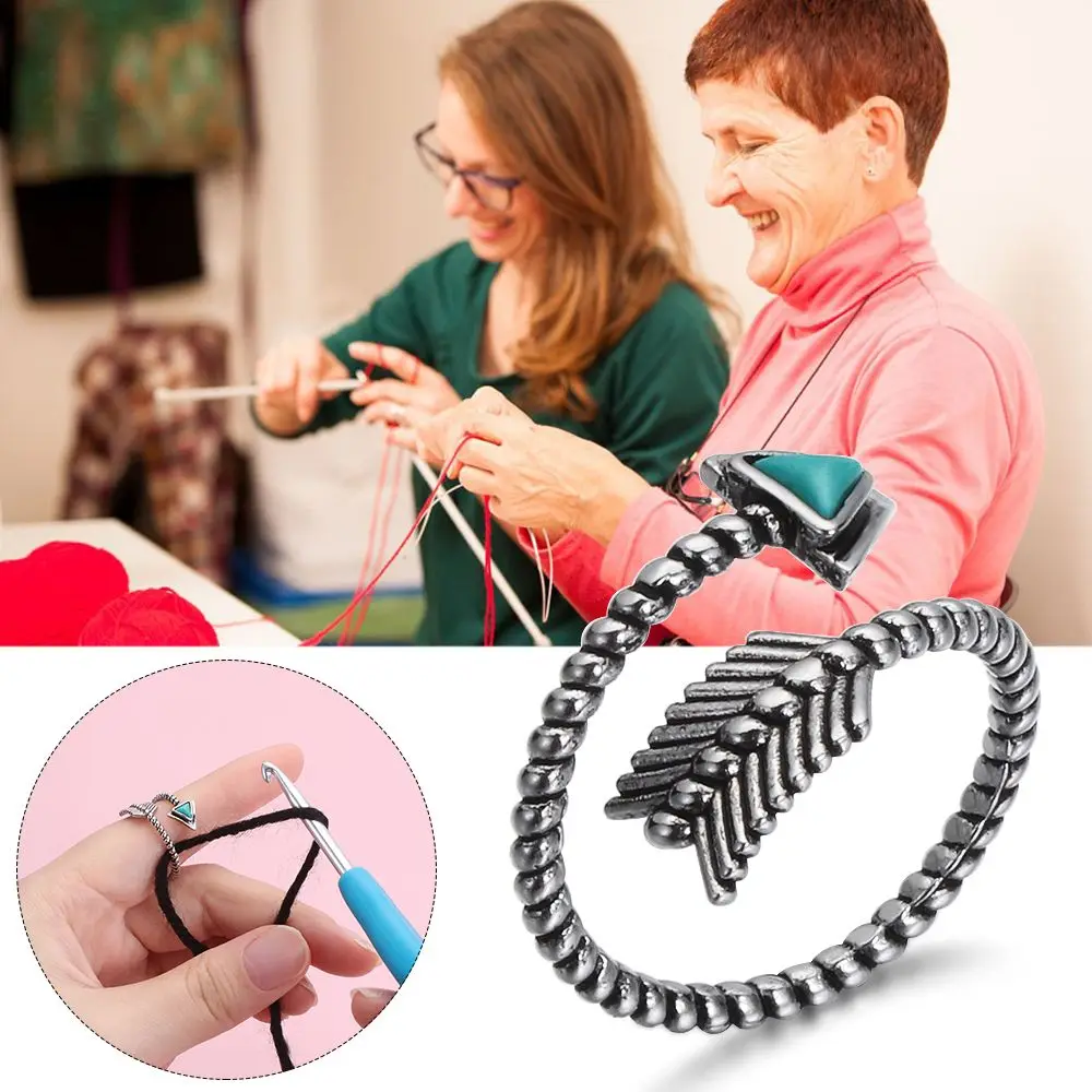 Wear Crafts Feather Adjustable Jewelry Ring Bow and arrow Knitting Tools Yarn Guides Knitting Loop Crochet Ring Thimble Ring