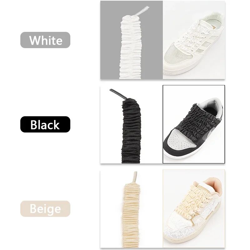 1 Pair Elastic Shoelaces Pleated Cute Girly Style Flat Shoe Laces Leisure Canvas Shoes Accessories For Sneakers Shoestring