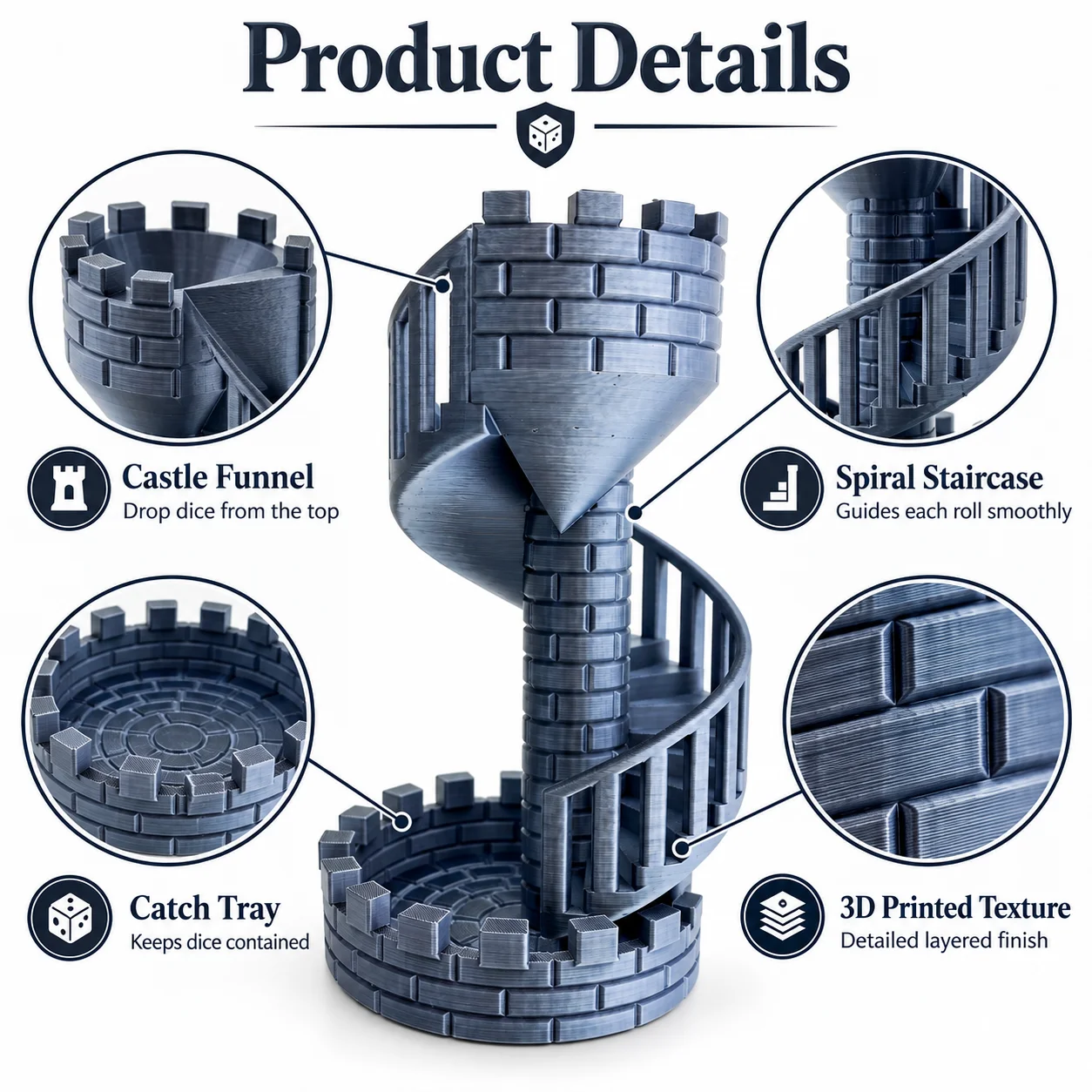 3D Printing Creative Dice Tower Castle Stair Model Sculpture High Beauty Castle Stair Ornament Suitable for Birthday Gifts