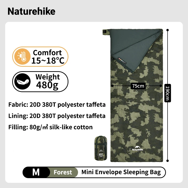 Naturehike LW180 Mini Envelope Sleeping Bag Outdoor New Hiking Travel Camping Sleeping Pad Ultra Lightweight Portable Splicable